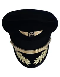 Custom Upscale Pilot Cap Airline Captain Hat Uniform Halloween Party Adult Men Military Hats Black For Women Wide Brim5253429