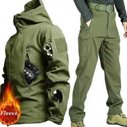 Tracksuits dos homens Treino de Inverno Terno Tático Homens Workwear Calças Conjuntos Ao Ar Livre EUA Militar Sharkskin Jaqueta de Lã Camo Bolsos Impermeáveis Combate 231212