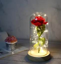 Valentine039S Day Gift Glass Cover Rose LED Light Simulation Immortal Rose Flower Packaging DHL XD230539951199