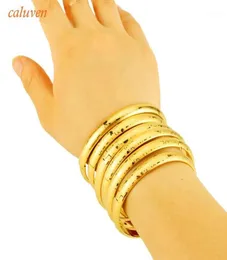 LOVE 6pcslot 8MM Dubai Bangles New Open Size Laser Gold Color Bangles for Women Ethiopian Bracelets Girls Gift13047207
