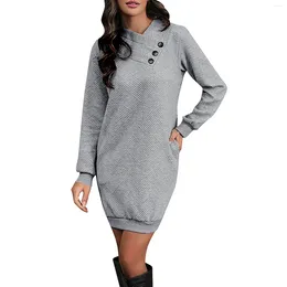 Casual Dresses Women's Fashion Long Sleeve Button Solid Color Sweater Dress Vestidos Para Mujer Elegantes Y Bonitos Vestido Feminino