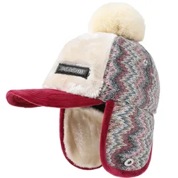 Cappelli da cacciatore invernale russo per donna uomo cappello da paraorecchie da neve caldo all'aperto con pompon di pelliccia berretto bomber di lana antivento rosso 231213