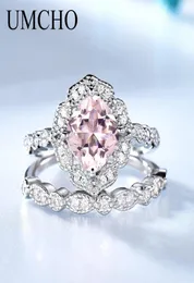 Umcho Solid Sterling Silver Morganite Pierścienie dla kobiet Zespół Zestaw zaręczynowy Zestaw Pierścień Pink Store Walentine039s Prezent LY16141793