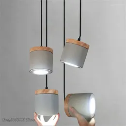 Pendant Lamps Nordic Cement Wood Lights Led Hanging Lamp For Living Room Kitchen Indoor Lighting Fixtures Deco Luminaria