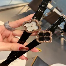 Marca de moda relógios de pulso feminino menina flores estilo cristal pulseira de couro relógio va02233z
