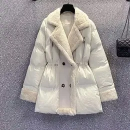 Dames donsparka mode winterjas herfst winter verdikte warme katoenen jas met wollen kraag middenlengte 231213