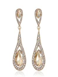 Designer de luxe Teardrop Champagne Cristal Boucles D'oreilles Pour Femmes Or Couleur Dangle Charme Longues Boucles D'oreilles De Mariée Bijoux De Mariage3804395