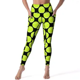 Active Pants Tennis Ball Yoga Player Fitness Leggings Push Up Stretchy Sports Tights Vintage Graphic Legging Gift Idea