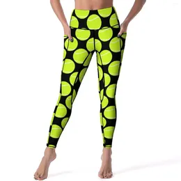 Active Pants Tennis Ball Yoga Player Fitness Legginsy Push Up Elastyczne sportowe rajstopy Vintage Graphic Legging Prezent