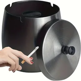 Ashtray With Lid, Stainless Steel Smokeless, Odorless, And Windproof Ashtray, Suitable For Home, Office, Desktop, And Outdoor Terraces