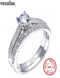 Vecalon 3 colores Amantes anillo Set 5A Zircon Cz Gold Filled 925 anillos de boda de compromiso de plata para mujeres Joyería nupcial9670472