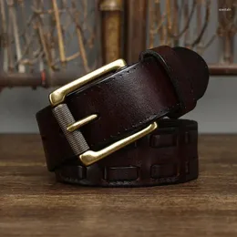 Riemen 3,8 cm breed gewassen retro vintage trend geweven riem heren echt leer puur koeienhuid koperen gesp taille