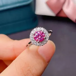 Klusterringar passerade diamanttest rosa moissanite s925 silver guldpläterad ring klarhet vvs1 kvinnor engagemang lyxsmycken