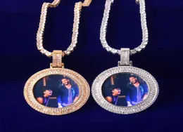 Sağlam Baget Yuvarlak Hafıza Resmi Po Kolye Tenis Kolye Mikro Pave Charm Men039s Hip Hop Rock Jewelry5290097