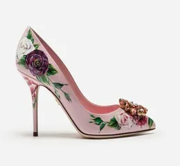 2019 diamante stiletto salto alto pilhagem dedos apontados paisley impresso rosa flores vestido sapatos festa de casamento rosa si5317100