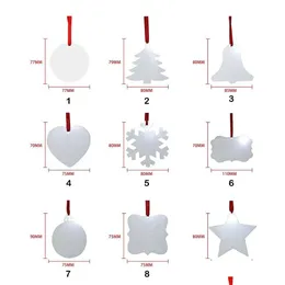 Christmas Decorations Sublimation Blank Christmas Ornament Double-Sided Xmas Tree Pendant Mti Shape Aluminum Plate Metal Hanging Tag H Otmhz