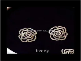 Super Glittering Ins Fashion Luxury Designer Diamonds Zircon Elegant Camellia Rose Flower Earrings For Woman Girls Gold SQGOV VG0Q5297069