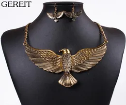 GEREIT VINTAGE GOLD SILVER FIRED BIG BIRD EAGLE PENDANT NECKLACEイヤリング