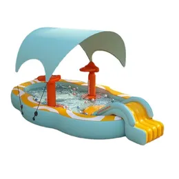 Piscina gonfiabile per giochi d'acqua con giochi di sabbia con scivoli, pompa per parasole, 21 m, famiglia numerosa per bambini, pieghevole all'aperto per giardino 231212