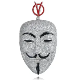 Hip Hop V Vendetta Kolye için Gümüş Renk Kübik Zirkon Maske Kolye Erkekler için Tenis Zinciri Rapçi Jewelry314a