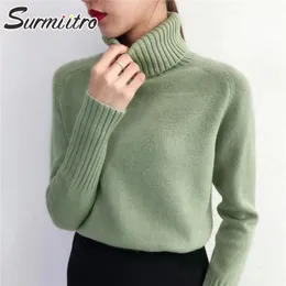 Maglieria da donna T-shirt SURMIITRO Maglione lavorato a maglia di cashmere Donna Autunno Inverno Dolcevita coreano Manica lunga Pullover Maglione femminile Maglieria verde 231213