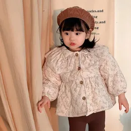 Abrigo de plumón Otoño Invierno chaqueta para niñas pequeñas más algodón de terciopelo acolchado grueso bebé Floral acolchado cálido Parkas infantiles