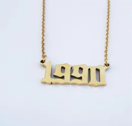 Edelstahlkette, personalisierbar, Datums-Halsband, goldfarben, Geburtstagsgeschenk, Zahl 1990, Anhänger, individuelle Halskette, Damen 14683846