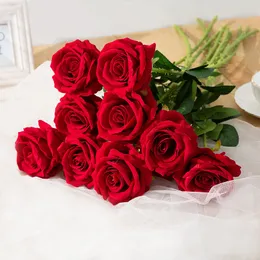 Röd ros siden konstgjorda rosor vita blommor knoppar falska blommor för hem alla hjärtans dag gåva bröllop dekoration inomhus dekoration