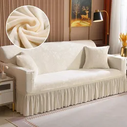 كرسي يغطي Jacquard Velvet Sofa Cover Stretch Lage Lape Slipcover Corner for Room Room Furniture Protector 1/2/3/4 SEAT