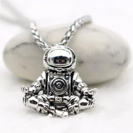 Astronauta pingente colar meditação galáxia universo cósmico spaceman retro feminino masculino colar correntes de aço couro real rope228b