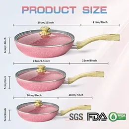 Tavalar Pembe Tan Kızartma Tava Seti Omlet Sağlıklı Taş Taş Pişirme PFOA Ücretsiz Savaş Anti -Wharp Base Tüm Soba Üstleri Mevcut 231213