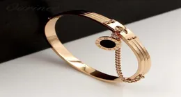 Изящные ювелирные изделия Черные круглые браслеты-цепочки с римскими цифрами Браслет для женщин Классические брендовые ювелирные изделия Браслеты из нержавеющей стали 104 Q3524383