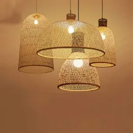 Arte de bambu led lustre madeira vime e27 estilo chinês pingente lâmpadas suspensão casa interior sala jantar cozinha luz luminária l289o