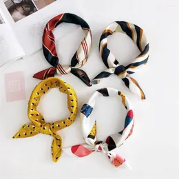 Scarves Women Flower Print Silk Square Scarf Stripe Headscarf Beach Sunscreen Small DIY Hair Hand Wrist Neckerchief Hijab