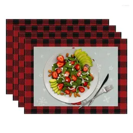 Table Mats Christmas Red And Black Plaid Linen Festival Decoration Holiday Placemat Cup Doily Kitchen Dish