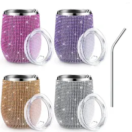 Water Bottles Insulated Thermal Tumbler Egg Shape Cups With Straw Bling Wine Beer Coffee Mug Bottle Rhinestone Vacuum Stainless Steel