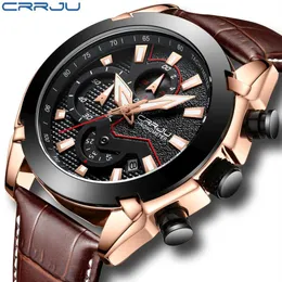 CRRJU hommes mode Sport montres hommes Quartz chronomètre Date horloge mâle en cuir militaire étanche montre Relogio Masculino256N