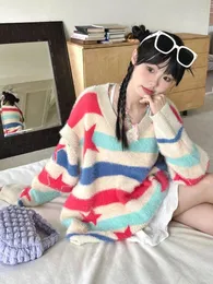Kvinnors tröjor adagirl Kawaii avtagbar rand Autumn Star Mönster Patchwork långärmad tröja för kvinnor Y2K V-ringning Sweet Girl Top