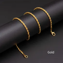 Pengkai Chain Necklace Twist Chain Fashion Iron 24k Gold Color Jewelry Halsband Hiphop 3mm rep halsband kedja män kvinnor flicka