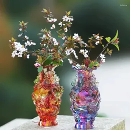 Vasen Luxus alte chinesische farbige Glasur Wolke Drachentanz Pheonix Vase Figur Muster handgefertigte Blumenhalter Bürokollektion