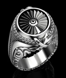 Nova chegada Creative Heavy Metal Turbine Ring Europeu e American Punk Men039s Vintage retro prateado jóias de anel 4623909