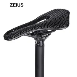 Bike Groupsets ZEIUS Carbon Fiber 3D Printed Bicycle Saddle Ultralight Hollow Breathable Comfortable MTB Mountain Road bike Cycling Seat Parts 231213