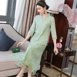 Abbigliamento etnico Highend Summer Women Dress Retro Elegante ricamo Vneck Aline Lady Party Hanfu SXXL 231212