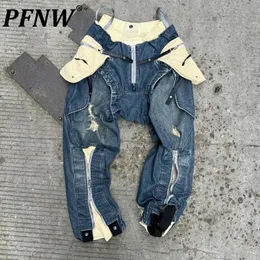 Men s Jeans PFNW Summer Loose Function Multi Pockets Adjustable Straight Zipper Patchwork High Street Trousers 28A2872 231212