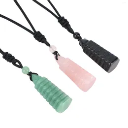 Pendant Necklaces Natural Gemstone Pagoda Pendants Necklace Healing Chakra Fengshui Wenchang Tower Figure Jewelry For Boy Girls