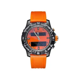 NEUE Herren-Designeruhren, Dual-Zeitzonen-Uhr, elektronische Zeigeranzeige, leuchtende Armbanduhren, orangefarbenes Kautschukarmband, Montre de Luxe-Herrenuhr