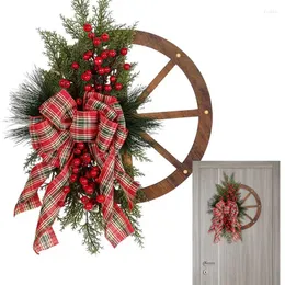 Flores Decorativas Corona De Navidad Artificial No Se Desvanece Adornos De Guirnalda De Bayas Rojas Realistas Con Lazo Para La Decoración De La Puerta Delantera De Navidad