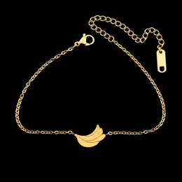 Whole 10pcs lot Stainless Steel Minimal Banana Bracelets For Women Kids Jewelry Gold Color Dainty Fruit Armbandjes Dames Link 254V