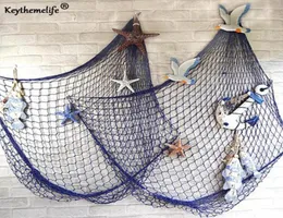 KeyTheMelife Mediterranean Sea Style White Blue Decor Net Shell Ornaments Wall Hungings Decor Decor Crafts Chane Party Decor 1x2M4048177