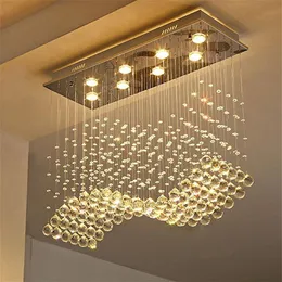 Contemporary Crystal Rectangle Chandelier Lighting Rain Drop Crystals Ceiling Light Fixture Wave Design Flush Mount For Dining Roo2543
